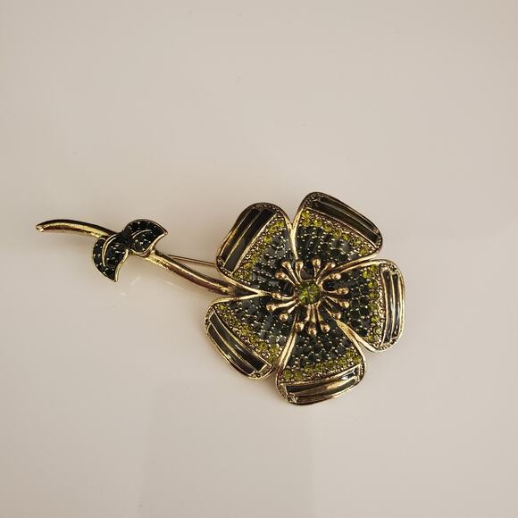 2028 Jewelry Company Hand Enameled Brooch Green Gold Tone with Crystals‎ NWT - Picture 6 of 7